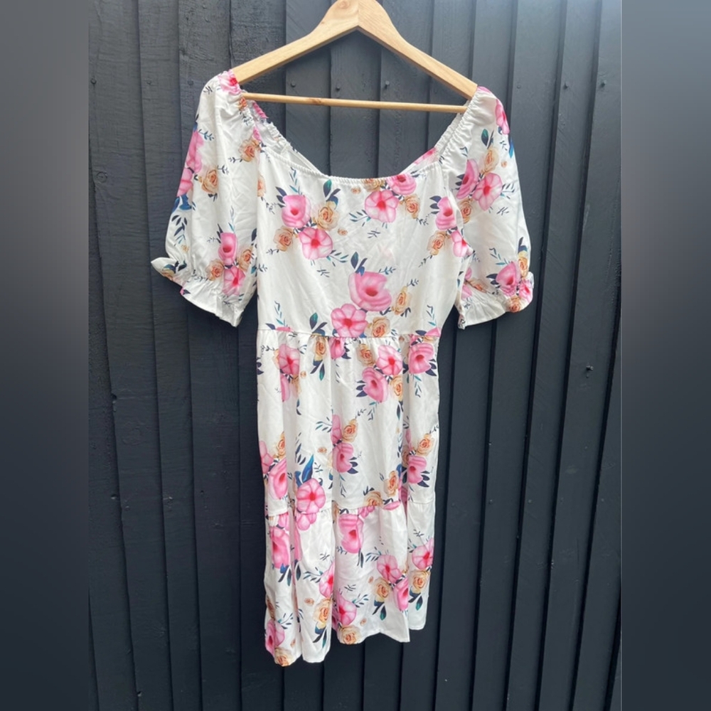 floral off the shoulder mini dress